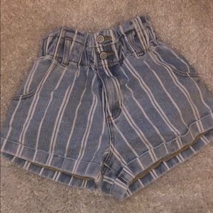 Pinstripe paper bag high waisted shorts